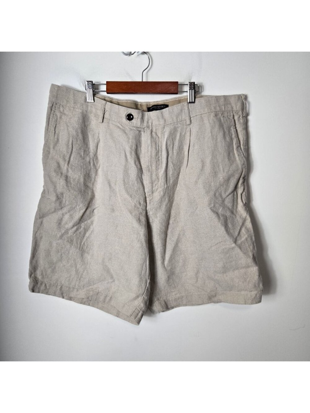 Banana Republic Men's Size 38 100% Linen Beige 9" Coastal Chino Shorts Pleated F